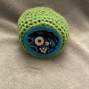 Vintage Hacky Sack Crochet Knit Pt H Blue Crazy Face Green